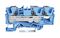 2206-1304 - 3 Conductor Through Terminal Block with Push Button and Test Port, 800V, 41A, 20AWG to 8AWG, Blue