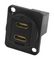 CP30212M3B - Dual USB C Socket to USB C Plug, Feedthrough Panel Mount Connector, Black Metal, Plain M3 Holes