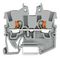 2250-1201 - 2 Conductor Through 15mm DIN Rail Terminal Block with Push-In Clamp and Push Button, 500V, 13A, 16AWG to 24AWG, Grey