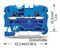2004-1204 - 2 Conduct Through Terminal Block, Push in Cage Clamp, 35mm DIN Rail Mount, 20AWG to 10AWG, 800V, 32A, Blue