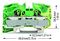 2016-1207 - 2 Conduct Ground Through Terminal Block, Push in Cage Clamp, 35mm DIN Rail Mount, 20AWG to 4AWG, 800V, 76A, Green