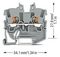 2250-1201 - 2 Conductor Through 15mm DIN Rail Terminal Block with Push-In Clamp and Push Button, 500V, 13A, 16AWG to 24AWG, Grey