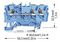 2201-1304 - 3 Conductor Through Terminal Block with Push Button, Push in Cage Clamp, 22AWG to 14AWG,  800V, 17.5A, Blue