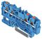 2202-1404 - 4 Conductor Through Terminal Block with Push Button and Test Port, 35mm DIN Rail, 800V, 24A, 22AWG to 12AWG,  Blue