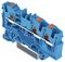 2204-1304 - 3 Conductor Through Terminal Block with Push Button Cage Clamp and Test Port, 800V, 32A, 20AWG to 10AWG, DIn Rail, Blue