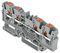 2204-1401 - 4 Conductor Through Terminal Block with Push Button Cage Clamp and Test Port, 800V, 32A, 20AWG to 12AWG, DIN Rail, Grey
