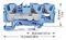 2206-1304 - 3 Conductor Through Terminal Block with Push Button and Test Port, 800V, 41A, 20AWG to 8AWG, Blue