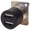 CP30085 - Dual USB 2.0 Type A Sockets to Dual USB 2.0 Type A Sockets Panel Mount Feedthrough Connector, Nickel Metal Frame CSK Holes