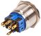 RJS103-25L-F-R-B-BS-12V-67J - Vandal Resistant 22 mm Brushed Steel Switch with Blue Ring Illumination, Momentary Spring Return, 1NO / 1NC, 250V / 5A, 12V LED