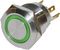 RJS1N1-19M-F-R-G-BS-12V-65Q - Vandal Resistant 19 mm Microtravel Metal Switch with Green Ring Illumination, Momentary Spring Return, 1NO, 250V / 3A, 12V LED