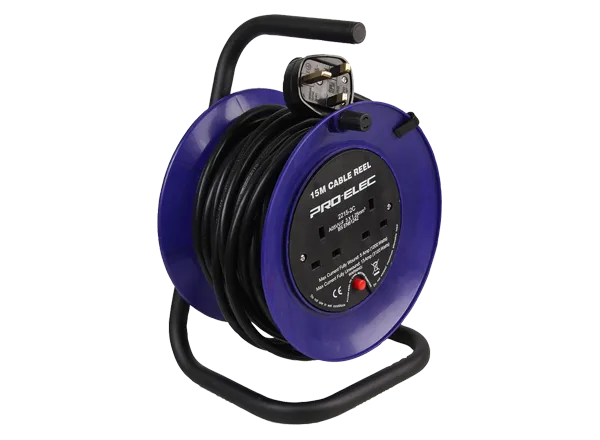 2-Gang Mini Cable Reel Mains Extension, 15m