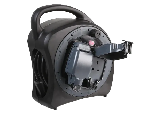 13A 2-Gang Outdoor Mains Extension Reel, IP54, Black, 25m